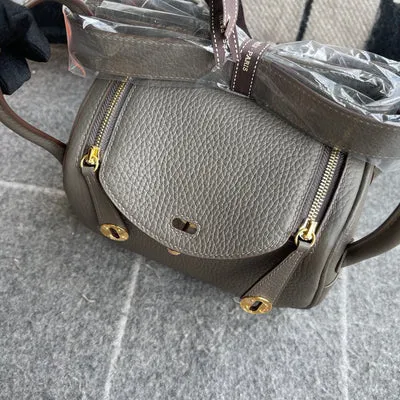 MINI LINDY 20 CLEMENCE LEATHER GRIS ASPHALTE WITH GOLD HARDWARE (GHW) - 6