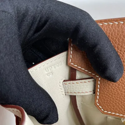 BIRKIN 25 TOGO LEATHER HORSESHOE STAMP (HSS) BI-COLOR CRAIE & GOLD WITH BRUSHED GOLD HARDWARE (BGHW) - 4