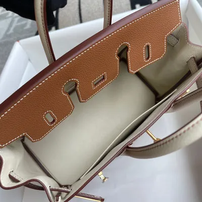 BIRKIN 25 TOGO LEATHER HORSESHOE STAMP (HSS) BI-COLOR CRAIE & GOLD WITH BRUSHED GOLD HARDWARE (BGHW) - 8