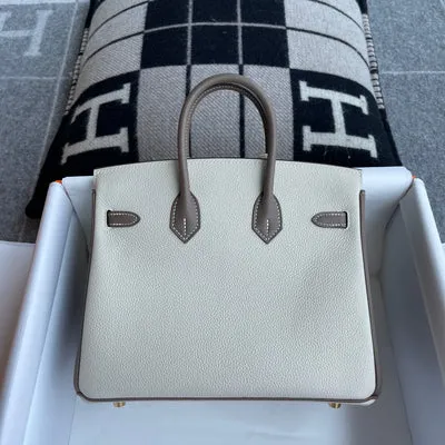 BIRKIN 25 TOGO LEATHER HORSESHOE STAMP (HSS) BI-COLOR CRAIE & ETAIN WITH BRUSHED GOLD HARDWARE (BGHW) - 3