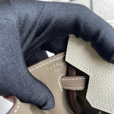 BIRKIN 25 TOGO LEATHER HORSESHOE STAMP (HSS) BI-COLOR CRAIE & ETAIN WITH BRUSHED GOLD HARDWARE (BGHW) - 5