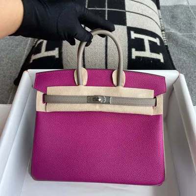 BIRKIN 25 TOGO LEATHER HORSESHOE STAMP (HSS) BI-COLOR ROSE PORPRE & GRIS ASPHALTE WITH PALLADIUM HARDWARE (PHW) - 2