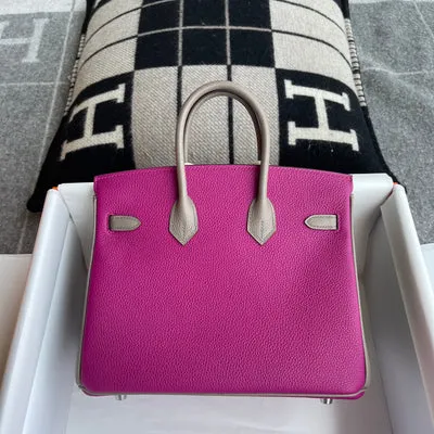 BIRKIN 25 TOGO LEATHER HORSESHOE STAMP (HSS) BI-COLOR ROSE PORPRE & GRIS ASPHALTE WITH PALLADIUM HARDWARE (PHW) - 3