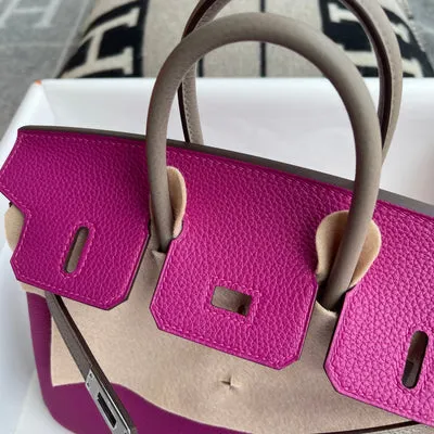 BIRKIN 25 TOGO LEATHER HORSESHOE STAMP (HSS) BI-COLOR ROSE PORPRE & GRIS ASPHALTE WITH PALLADIUM HARDWARE (PHW) - 6