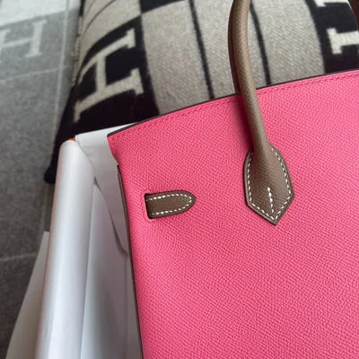 BIRKIN 25 TOGO LEATHER HORSESHOE STAMP (HSS) BI-COLOR ROSE AZALEE & ETOUPE WITH PALLADIUM HARDWARE (PHW) - 6