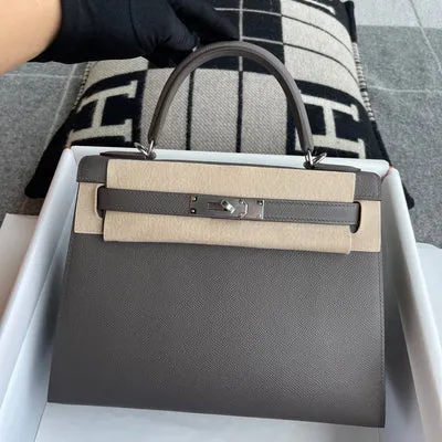 KELLY 28 EPSOM LEATHER ETAIN WITH PALLADIUM HARDWARE (PHW) - 2