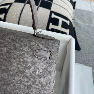KELLY 28 EPSOM LEATHER ETAIN WITH PALLADIUM HARDWARE (PHW) - 6