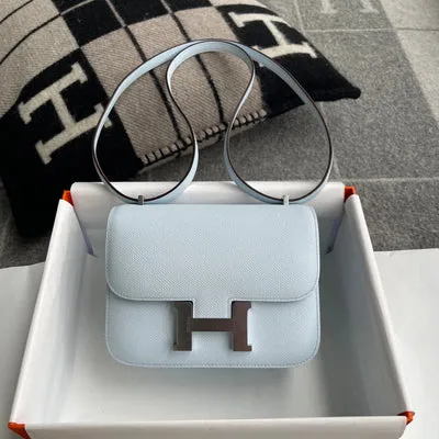 CONSTANCE 18 (MINI) EPSOM LEATHER BLEU BRUME WITH PALLADIUM HARDWARE (PHW)