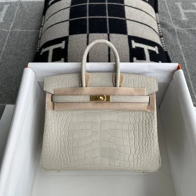 BIRKIN 25 MATTE MISSISSIPPIENSIS ALLIGATOR LEATHER BETON WITH GOLD HARDWARE (GHW) - 1
