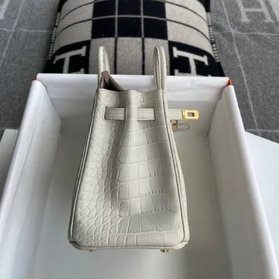 BIRKIN 25 MATTE MISSISSIPPIENSIS ALLIGATOR LEATHER BETON WITH GOLD HARDWARE (GHW) - 4