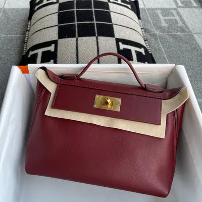 24/24 (29) TOGO & SWIFT LEATHER ROUGE H & BORDEAUX WITH GOLD HARDWARE (GHW)