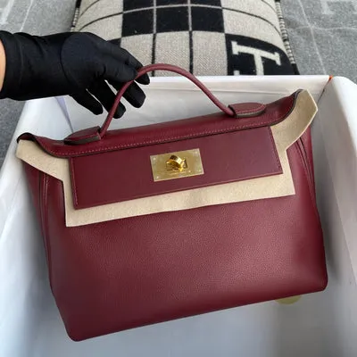 24/24 (29) TOGO & SWIFT LEATHER ROUGE H & BORDEAUX WITH GOLD HARDWARE (GHW)