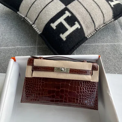 KELLY POCHETTE SHINY (LISSE) MISSISSIPPIENSIS ALLIGATOR LEATHER BORDEAUX WITH PALLADIUM HARDWARE (PHW) - 4