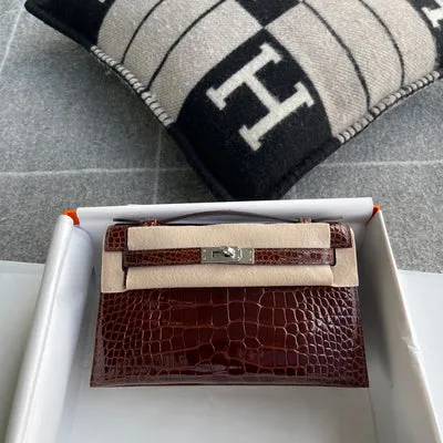 KELLY POCHETTE SHINY (LISSE) MISSISSIPPIENSIS ALLIGATOR LEATHER BORDEAUX WITH PALLADIUM HARDWARE (PHW) - 1