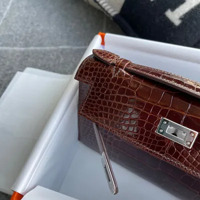 KELLY POCHETTE SHINY (LISSE) MISSISSIPPIENSIS ALLIGATOR LEATHER BORDEAUX WITH PALLADIUM HARDWARE (PHW) - 6