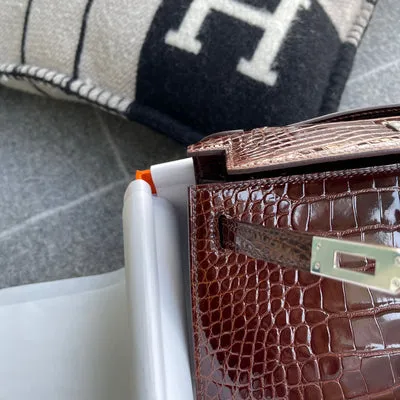 KELLY POCHETTE SHINY (LISSE) MISSISSIPPIENSIS ALLIGATOR LEATHER BORDEAUX WITH PALLADIUM HARDWARE (PHW) - 8