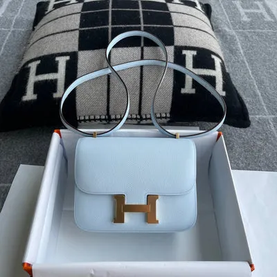CONSTANCE 18 (MINI) EPSOM LEATHER BLEU BRUME WITH GOLD HARDWARE (GHW)