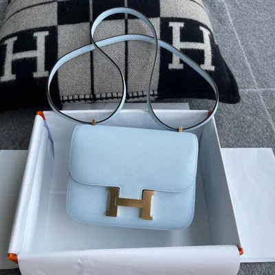 CONSTANCE 18 (MINI) EPSOM LEATHER BLEU BRUME WITH GOLD HARDWARE (GHW)