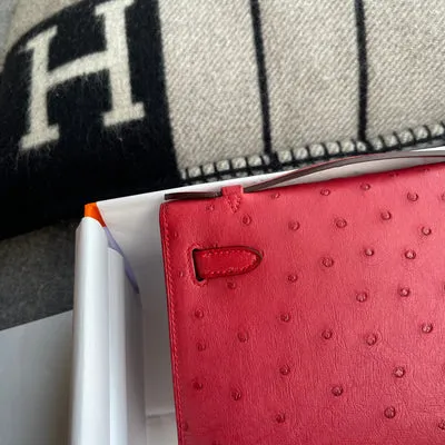 KELLY POCHETTE OSTRICH LEATHER ROUGE VIF WITH GOLD HARDWARE (GHW) - 6