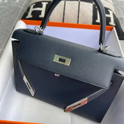 KELLY 28 EPSOM LEATHER BLEU NUIT WITH PALLADIUM HARDWARE (PHW) - 4