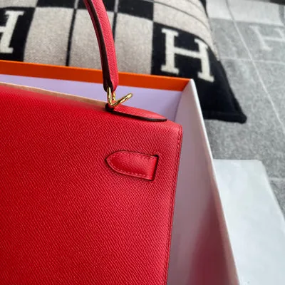 KELLY 28 EPSOM LEATHER ROUGE DE COEUR WITH GOLD HARDWARE (GHW) - 8