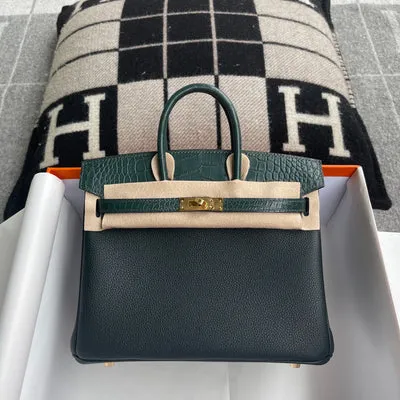 BIRKIN 25 TOUCH MATTE MISSISSIPPIENSIS ALLIGATOR LEATHER & TOGO LEATHER VERT CYPRES WITH GOLD HARDWARE (GHW) - 1