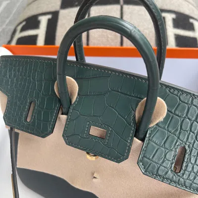 BIRKIN 25 TOUCH MATTE MISSISSIPPIENSIS ALLIGATOR LEATHER & TOGO LEATHER VERT CYPRES WITH GOLD HARDWARE (GHW) - 4