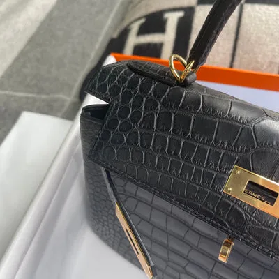KELLY 28 MATTE MISSISSIPPIENSIS ALLIGATOR LEATHER NOIR (BLACK) WITH GOLD HARDWARE (GHW) - 5