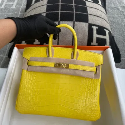 BIRKIN 25 MATTE MISSISSIPPIENSIS ALLIGATOR LEATHER MIMOSA WITH GOLD HARDWARE (GHW) - 3