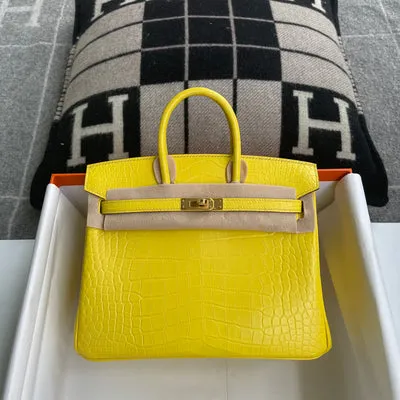 BIRKIN 25 MATTE MISSISSIPPIENSIS ALLIGATOR LEATHER MIMOSA WITH GOLD HARDWARE (GHW) - 1
