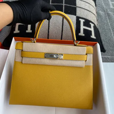 KELLY 28 EPSOM LEATHER JAUNE AMBRE WITH PALLADIUM HARDWARE (PHW) - 2