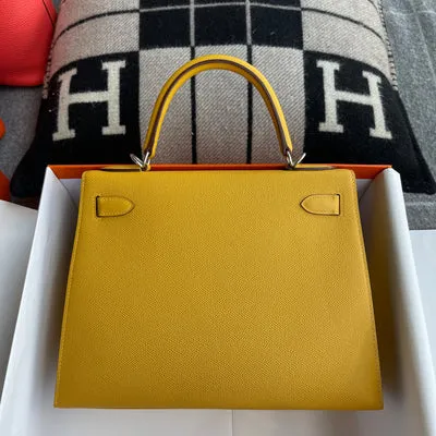 KELLY 28 EPSOM LEATHER JAUNE AMBRE WITH PALLADIUM HARDWARE (PHW) - 3