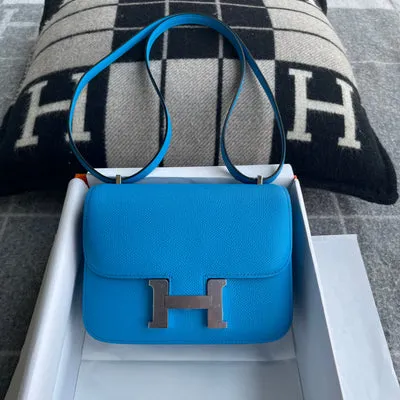 CONSTANCE 18 (MINI) EPSOM LEATHER BLEU FRIDA WITH PALLADIUM HARDWARE (PHW)