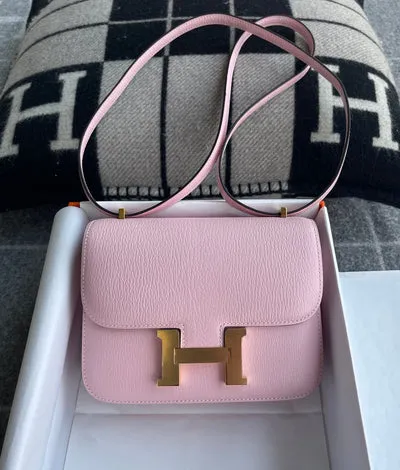 CONSTANCE 18 (MINI) CHEVRE LEATHER ROSE SAKURA WITH GOLD HARDWARE (GHW)