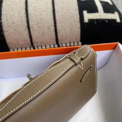 KELLY POCHETTE SWIFT LEATHER ETOUPE WITH PALLADIUM HARDWARE (PHW) - 6