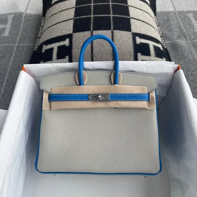 BIRKIN 25 TOGO LEATHER HORSESHOE STAMP (HSS) BI-COLOR GREY & BLEU HYDRA WITH PALLADIUM HARDWARE (PHW) - 1