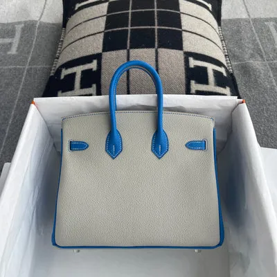 BIRKIN 25 TOGO LEATHER HORSESHOE STAMP (HSS) BI-COLOR GREY & BLEU HYDRA WITH PALLADIUM HARDWARE (PHW) - 3