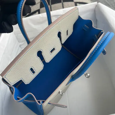 BIRKIN 25 TOGO LEATHER HORSESHOE STAMP (HSS) BI-COLOR GREY & BLEU HYDRA WITH PALLADIUM HARDWARE (PHW) - 4