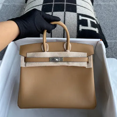 BIRKIN 25 SWIFT LEATHER BISCUIT WITH PALLADIUM HARDWARE (PHW) - 1