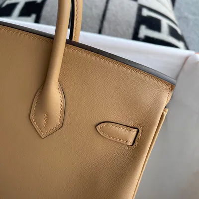 BIRKIN 25 SWIFT LEATHER BISCUIT WITH PALLADIUM HARDWARE (PHW) - 5