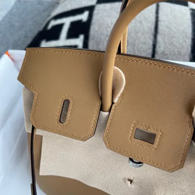 BIRKIN 25 SWIFT LEATHER BISCUIT WITH PALLADIUM HARDWARE (PHW) - 4