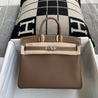 BIRKIN 25 SWIFT LEATHER ETOUPE WITH PALLADIUM HARDWARE (PHW) - 1