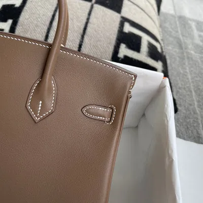 BIRKIN 25 SWIFT LEATHER ETOUPE WITH PALLADIUM HARDWARE (PHW) - 6