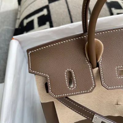 BIRKIN 25 SWIFT LEATHER ETOUPE WITH PALLADIUM HARDWARE (PHW) - 4