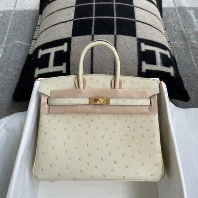 BIRKIN 25 OSTRICH LEATHER PARCHEMIN WITH GOLD HARDWARE (GHW) - 1