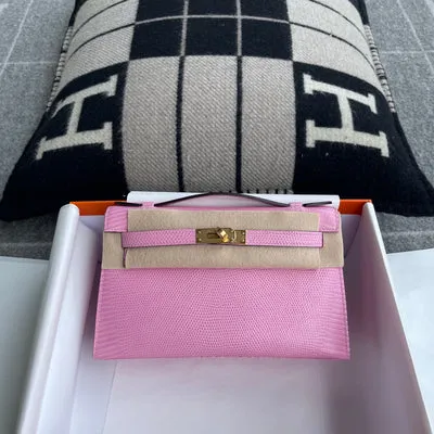 KELLY POCHETTE LIZARD LEATHER BUBBLEGUM WITH GOLD HARDWARE (GHW) - 1