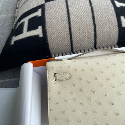 KELLY POCHETTE OSTRICH LEATHER PARCHEMIN WITH PALLADIUM HARDWARE (PHW) - 5