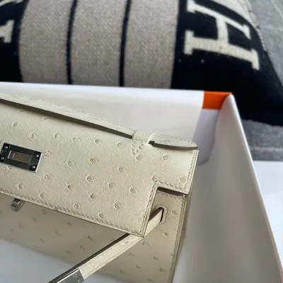 KELLY POCHETTE OSTRICH LEATHER PARCHEMIN WITH PALLADIUM HARDWARE (PHW) - 8