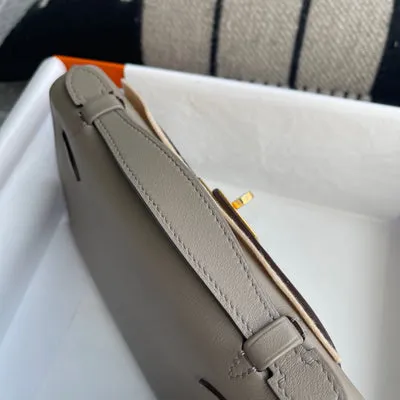 KELLY POCHETTE SWIFT LEATHER GRIS ASPHALTE WITH GOLD HARDWARE (GHW) - 5