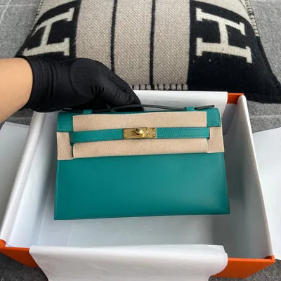KELLY POCHETTE SWIFT LEATHER VERT VERONE WITH GOLD HARDWARE (GHW) - 3